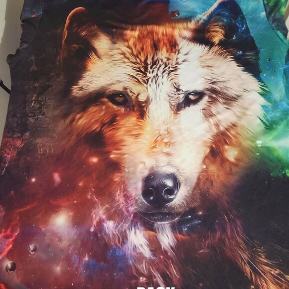 Multi-Colored All Over Print Wolf T-Shirt, Size 2X - Picture 2 of 2